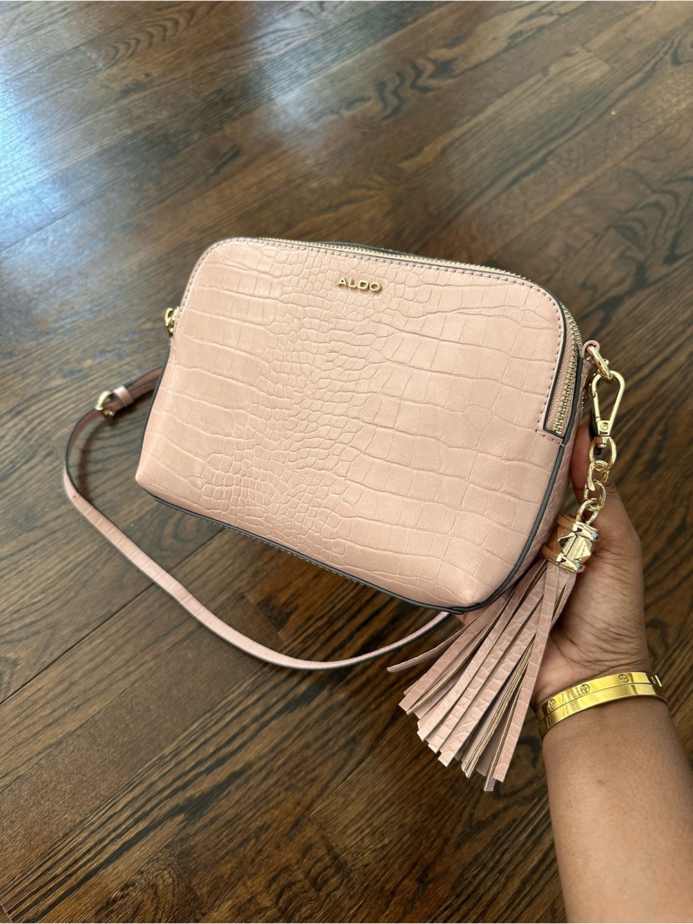 ALDO Blush Pink Croc-Embossed Crossbody with Tassel